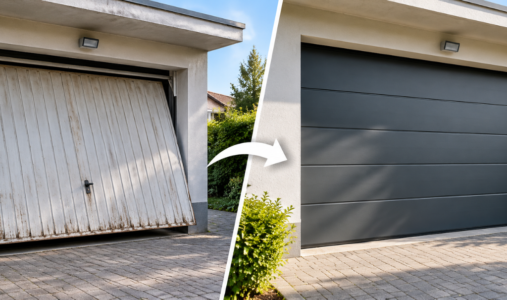 Sostituzione di un vecchio portone da garage con un nuovo portone sezionale
